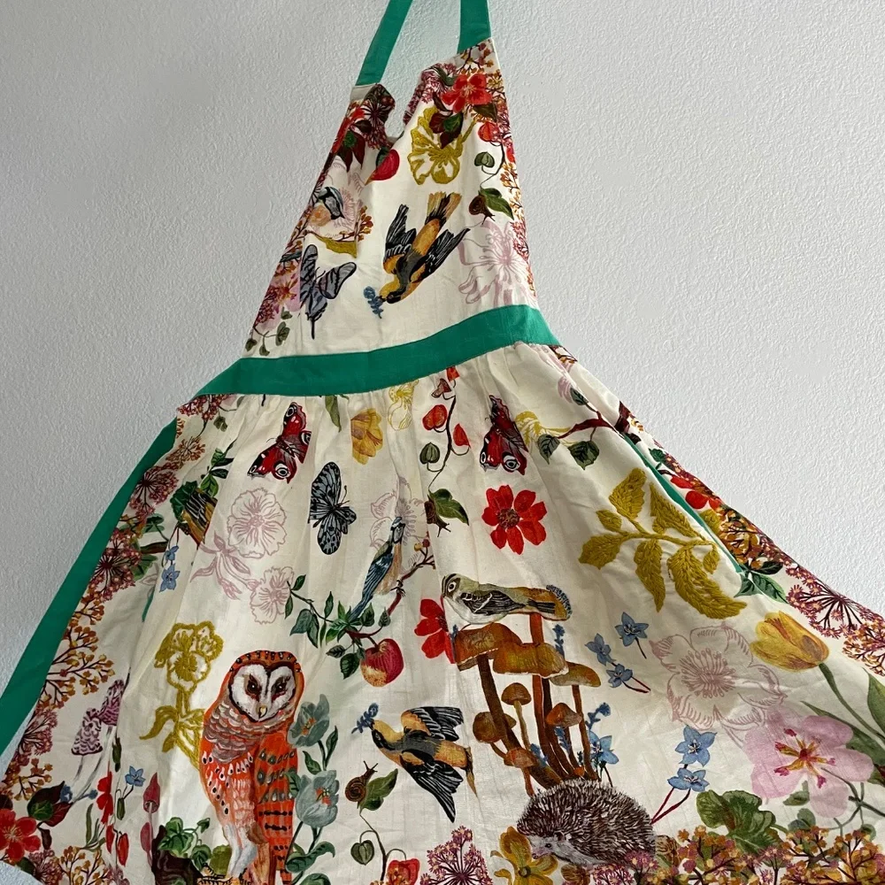 Anthropologie Nathalie Lete Embroidered Apron Woodland Animals Owl Mushrooms - Picture 6 of 10